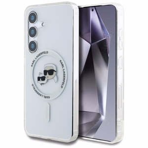 Karl Lagerfeld Button Karl & Choupette Heads Printed Logo MagSafe Suojakuori Samsung Galaxy S25 Valkoinen