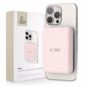Tech-Protect LifeMag PB11 Powerbank MagSafe 10000mAh 15W USB-C-portilla - vaaleanpunainen + USB-C-kaapeli