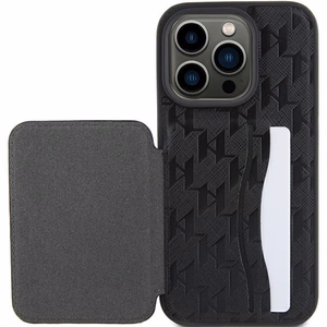 Karl Lagerfeld Saffiano Cardslots and Stand Monogram Ikonik Patch suojakuori iPhone 15 Pro:lle - musta