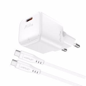 Acefast A73 Mini PD 20W GaN seinälaturi + USB-C kaapeli - valkoinen