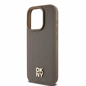DKNY Nahkainen Kuvio Metallinen Logo MagSafe Suojakuori iPhone 14 Pro:lle - ruskea