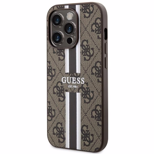 Guess GUHMP14LP4RPSW iPhone 14 Pro 6.1 ruskea/ruskea suojakuori 4G Printed Stripes MagSafe