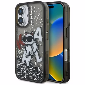 Karl Lagerfeld Liquid Glitter Choupette Logo Suojakuori iPhone 16:lle - Musta