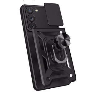 Hybrid Armor Camshield Suojakuori Samsung Galaxy S23+:lle panssaroitu kuori kamerasuojalla punainen