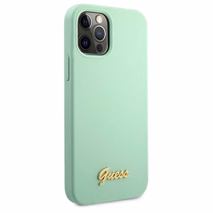Guess Metal Logo Script kotelo iPhone 12 Pro Max 6.7" - vihreä