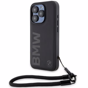 BMW Signature Leather Wordmark Cord Suojakuori iPhone 15 Pro Maxille - musta