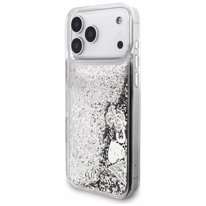 Guess Liq. Glitter Charms Suojakuori iPhone 17 Pro Max:lle - hopeinen