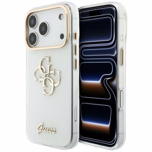 Guess IML 4G Script Metal -suojakuori iPhone 18 Pro / 17 Pro -malleille, valkoinen