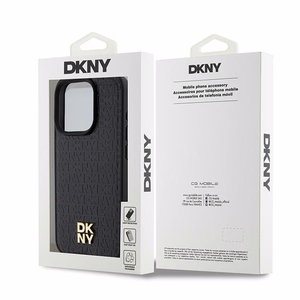 DKNY Nahkainen Monogrammi-kuvio Metallinen Logo MagSafe Suojakuori iPhone 15 Pro:lle - musta