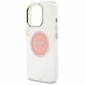 Guess IML Metal Colored Circle Classic Logo MagSafe Suojakuori iPhone 16 Pro:lle - vaaleanpunainen