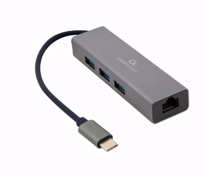 Gembird A-CMU3-LAN-01 USB-C Gigabit-verkkoadapteri ja 3-porttinen USB 3.1 -hubi
