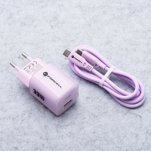 Phone charger Forcell F-Energy GaN III Crystal Color USB C + USB A QC4.0 PD 33W + silicone cable USB C to USB C VT-41 purple 0INT