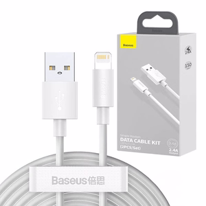 Baseus Simple Wisdom Data Kaapeli Kit USB to Lightning 2.4A (2PCS/Set) 1.5m valkoinen