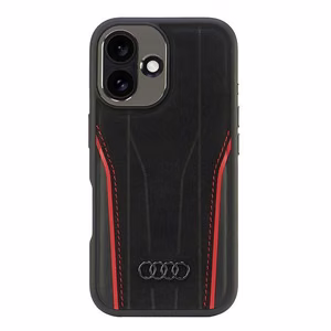 Audi Genuine Leather MagSafe iPhone 16 6.1" musta-punainen kovakuori AU-TPUPCMIP16-R8/D3-RD