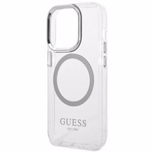 Guess GUHMP14XHTRMS iPhone 14 Pro Max 6.7" hopea/hopea kova kotelo Metal Outline Magsafe metalli ääriviivat
