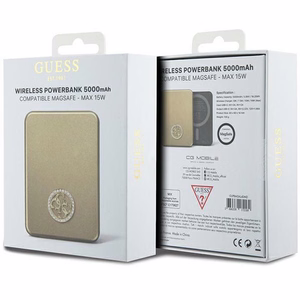 Guess MagSafe 4G Strassed Metal Logo induktio tehopankki 15W 5000mAh - kultainen