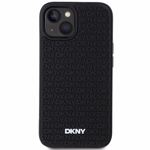 DKNY 3D Rubber Repeat Pattern Suojakuori iPhone 15 Plus:lle - Musta