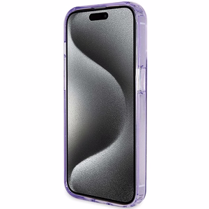 Guess Ring Stand Script Glitter MagSafe Suojakuori iPhone 15 Prolle - violetti
