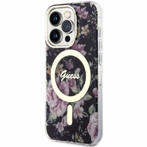 Guess GUHMP14LHCFWSK iPhone 14 Pro 6.1 musta/musta suojakuori Flower MagSafe