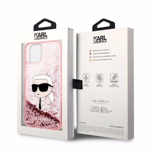 Karl Lagerfeld Glitter Karl's Head suojakuori iPhone 14 Plus:lle - vaaleanpunainen