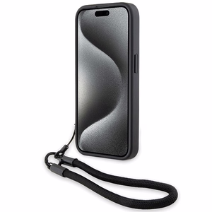 BMW Signature Nahkainen Wordmark Cord Suojakuori iPhone 15 Pro:lle - musta