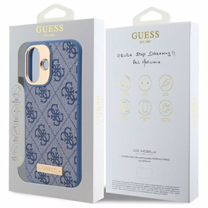 Guess 4G Logo Plate MagSafe iPhone 16 Suojakuori - Sininen