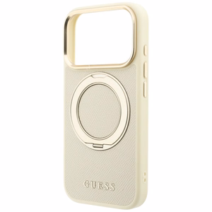 Guess Ring Stand 360 Grained Classic Logo MagSafe -suojakuori iPhone 18 Pro Max / 17 Pro Max – beige