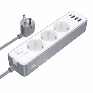 Borofone BAC9 -jatkojohto - 3 pistorasiaa 240V + 3xUSB + Type C - PD 20W 2 metriä, musta