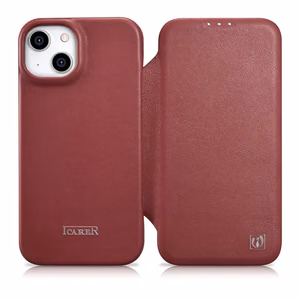 iCarer CE Premium Nahka Folio Case iPhone 14 Plus Magneettinen Flip Nahka Folio Case MagSafe punainen (WMI14220715-RD)