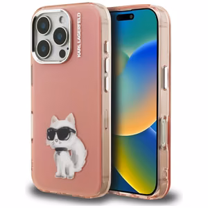 Karl Lagerfeld IML Aquarelle Choupette & Logo Suojakuori iPhone 16 Pro Maxille - Vaaleanpunainen