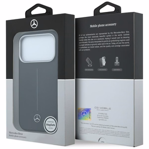 Mercedes nahka Iconic Line MagSafe suojakuori iPhone 17 Pro Max - musta