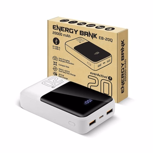Varavirtalähde 20 000mAh, 2x USB, 1x USB-C 22,5W, QC4+, LCD-näyttö, valkoinen