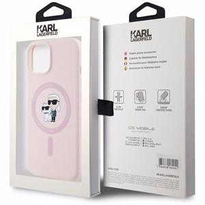 Karl Lagerfeld Silikoninen Karl&Choupette MagSafe iPhone 15:lle Suojakuori - Vaaleanpunainen