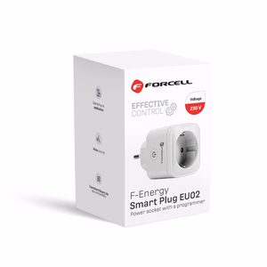 FORCELL F-ENERGY EU02 Älypistoke 230V WiFi-tuella, ajastimella ja Tuya/Amazon Alexa -tuella - valkoinen