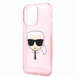 Karl Lagerfeld Glitter Karl's Head Kotelo iPhone 13 Pro Max - vaaleanpunainen