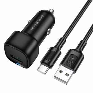 Borofone BZ34 Cloud -autolaturi - USB - QC 3.0 18W ja USB - Type C -kaapeli, musta