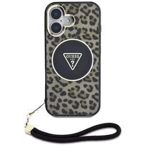 Guess HC IML Leopard Triangle Cord Strap MagSafe Suojakuori iPhone 16:lle - ruskea