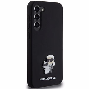 Karl Lagerfeld Silikoninen Karl&Choupette Metal Pin Suojakuori Samsung Galaxy S23+:lle - musta