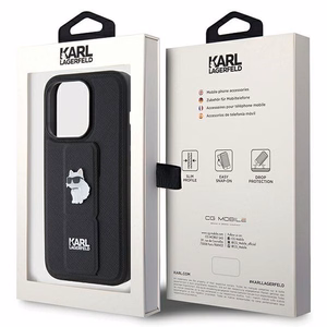Karl Lagerfeld Gripstand Saffiano Choupette Pins case for iPhone 14 Pro Max - black