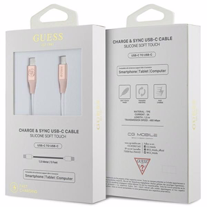 Guess Ebossed Logo USB-C / USB-C Kaapeli 1.5m Pikalataus - vaaleanpunainen