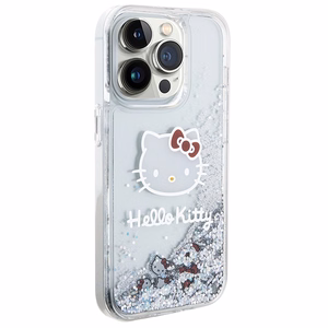 Hello Kitty Liquid Glitter Charms Kitty Head Suojakuori iPhone 14 Pro:lle - hopeinen