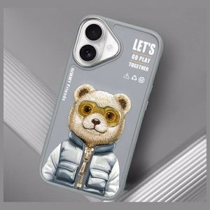 Nimmy Cool&Cute 2.0 Karhu Suojakuori iPhone 16:lle - harmaa