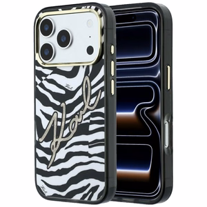 Karl Lagerfeld IML Signature Zebra Glitter MagSafe suojakuori mallille iPhone 17 Pro / 18 Pro – kullanvärinen