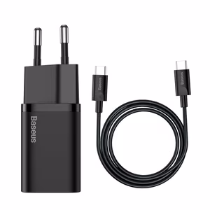 Laturi Baseus Super Si 25W USB-C + USB-C-USB-C-kaapeli 1.0m musta TZCCSUP-L01
