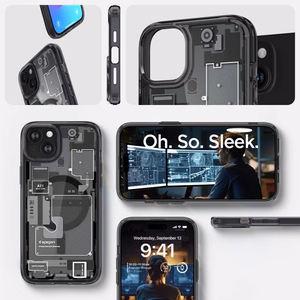 Spigen Ultra Hybrid Mag Suojakuori MagSafella iPhone 15 Plus:lle - Tummanharmaa (Zero One Pattern)