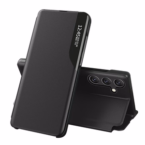 Eco Leather View Case nahkainen Suojakuori Samsung Galaxy A24 4G:lle kippujalustan kanssa musta