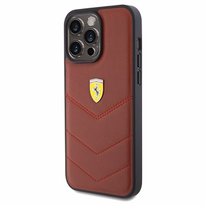 Ferrari nahkainen Stitched Lines -suojakuori iPhone 15 Pro Maxille - punainen