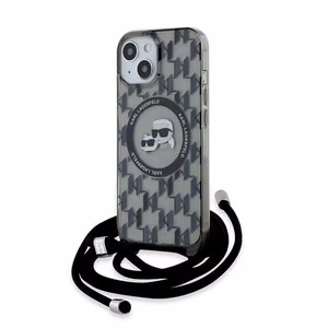 Karl Lagerfeld IML Crossbody Monogram Karl & Choupette Head MagSafe Suojakuori iPhone 15 / 14 / 13:lle - musta