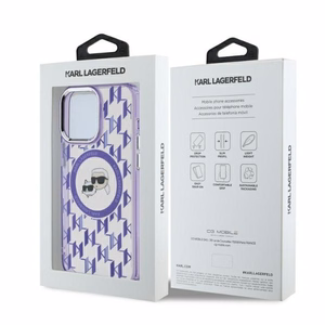 Karl Lagerfeld IML Monogram Karl & Choupette Head MagSafe Suojakuori iPhone 15 Pro Max:lle - Violetti