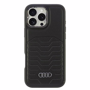 Audi Synteettinen Nahka MagSafe iPhone 16 Pro Max 6.9" Musta/Musta Kova Suojakuori AU-TPUPCMIP16PM-GT/D3-BK